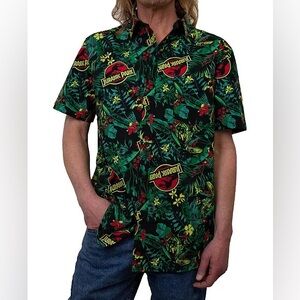 Men's Jurassic Park Tropical Raptor Short Sleeves Pattern Woven Shirt PTP 22 XL